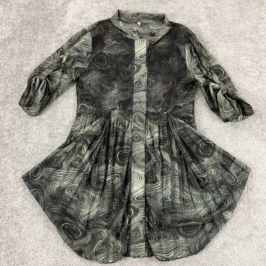 Vintage LINDI Shirt Womens XS Tunic Top Blouse Abstract Sheer Button Down Roll Tab L/S Shirt Blouse Womens XS LINDI Abstract Sheer Button Down Roll Tab L/S Size XS / US 0-2 / IT 36-38 - 3 Thumbnail