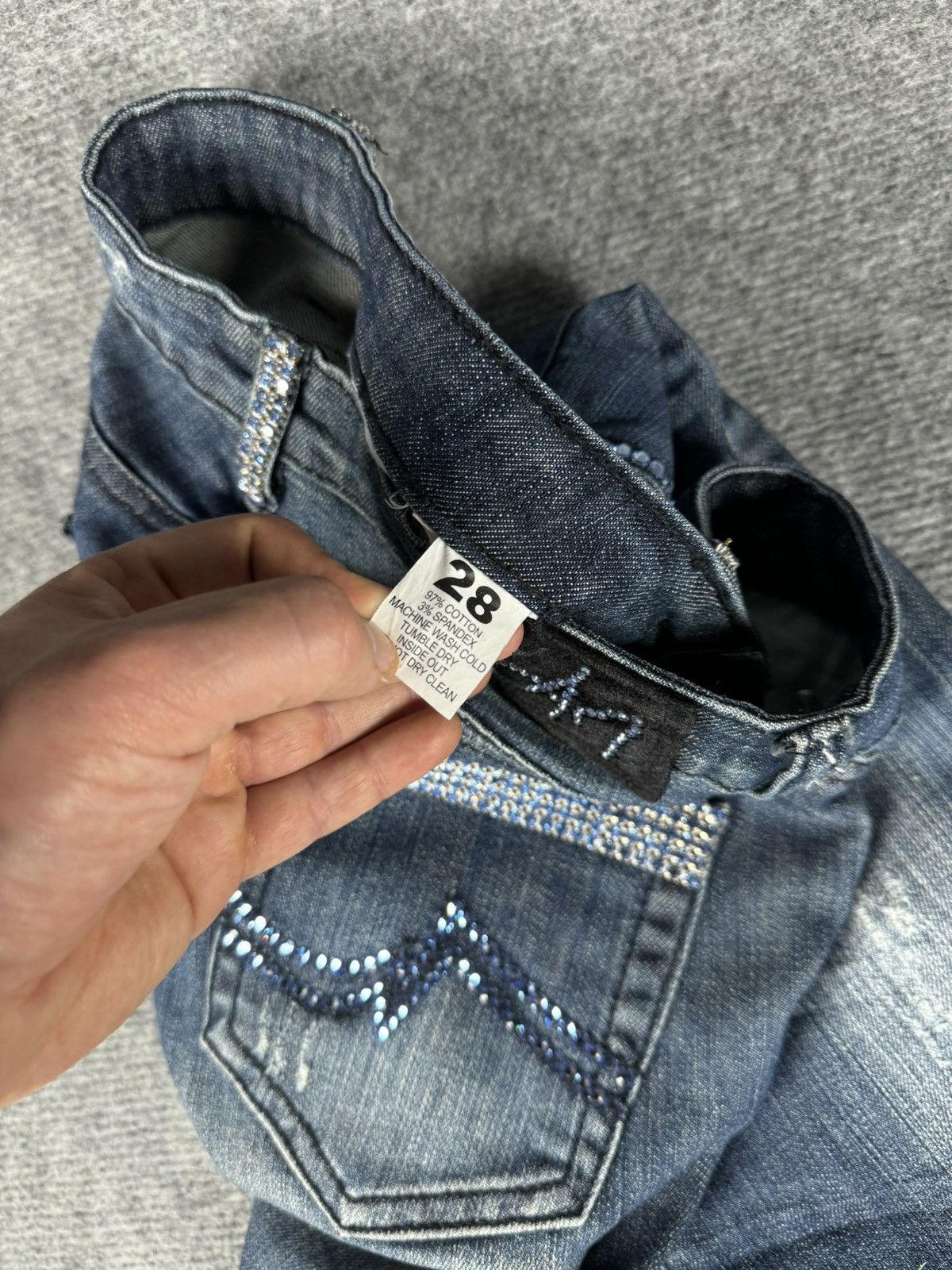 Japanese Brand Vintage flared jeans drip y2k diamond japan style Size 28" / US 6 / IT 42 - 8 Thumbnail