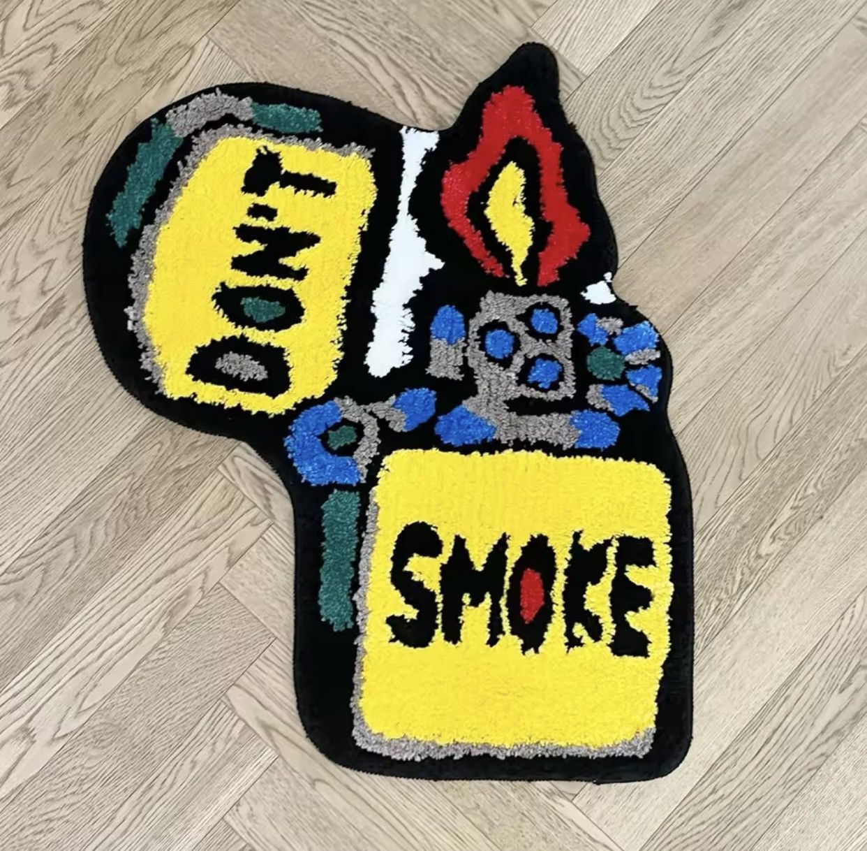 Japanese Brand × Vintage Yellow Lighter Don't Smoke Flocking Rug Carpet Size ONE SIZE - 5 Thumbnail