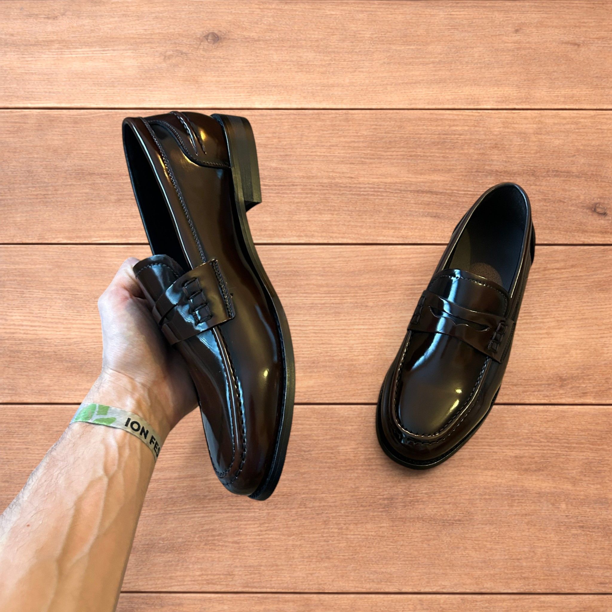 Japanese Brand Lovely faux leather penny dress loafers shoes in brown. Size US 11 / EU 44 - 5 Thumbnail