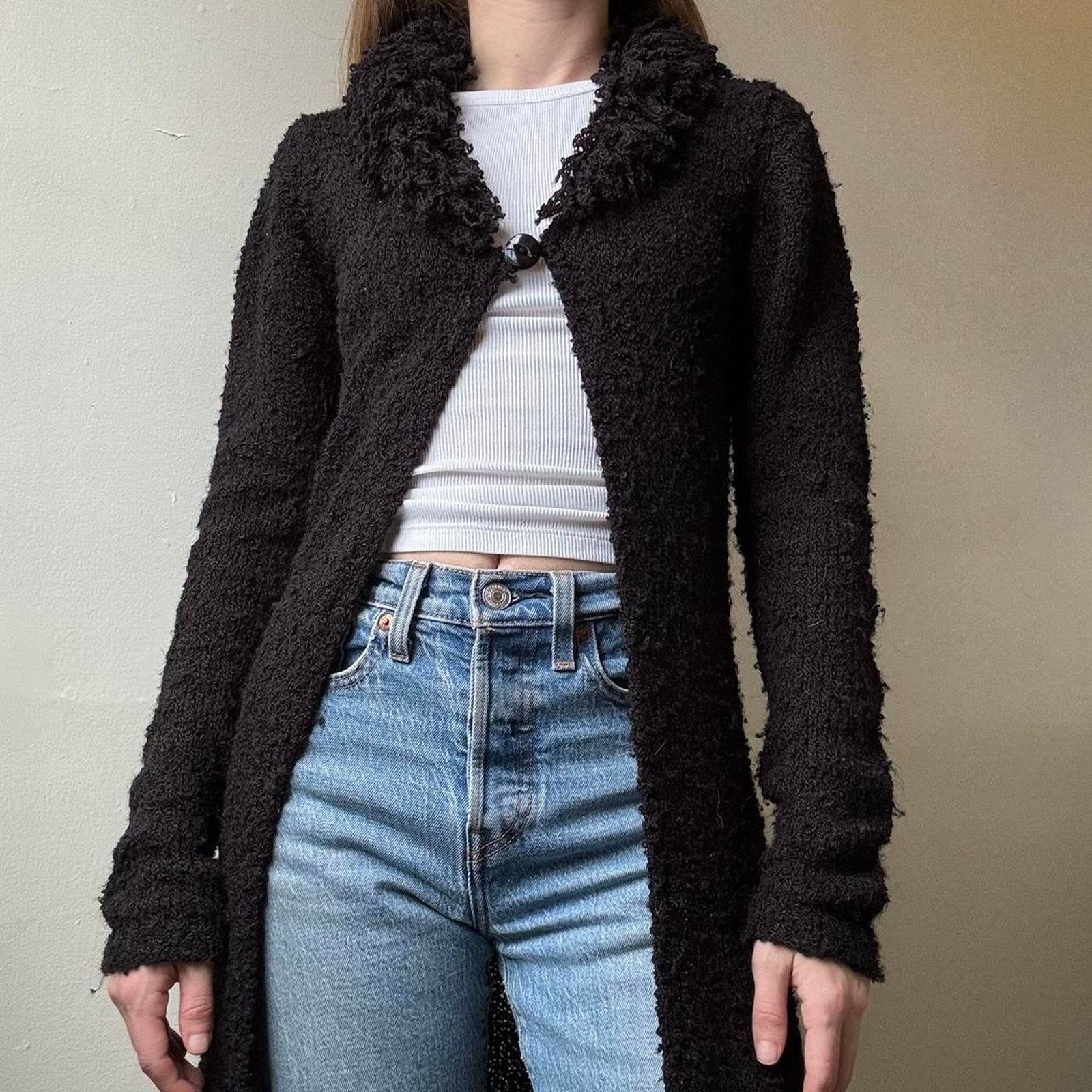 Vintage Vintage Takeout Black Knit Y2K Duster Small Diva Sassy Size S / US 4 / IT 40 - 2 Thumbnail
