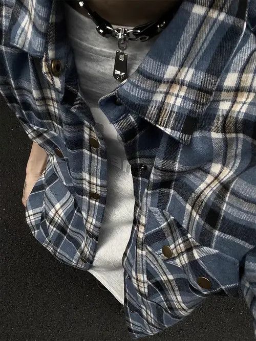 Japanese Brand Norika x Junna Blue Plaid Loose Casual Plaid Shirt Size US M / EU 48-50 / 2 - 7 Thumbnail