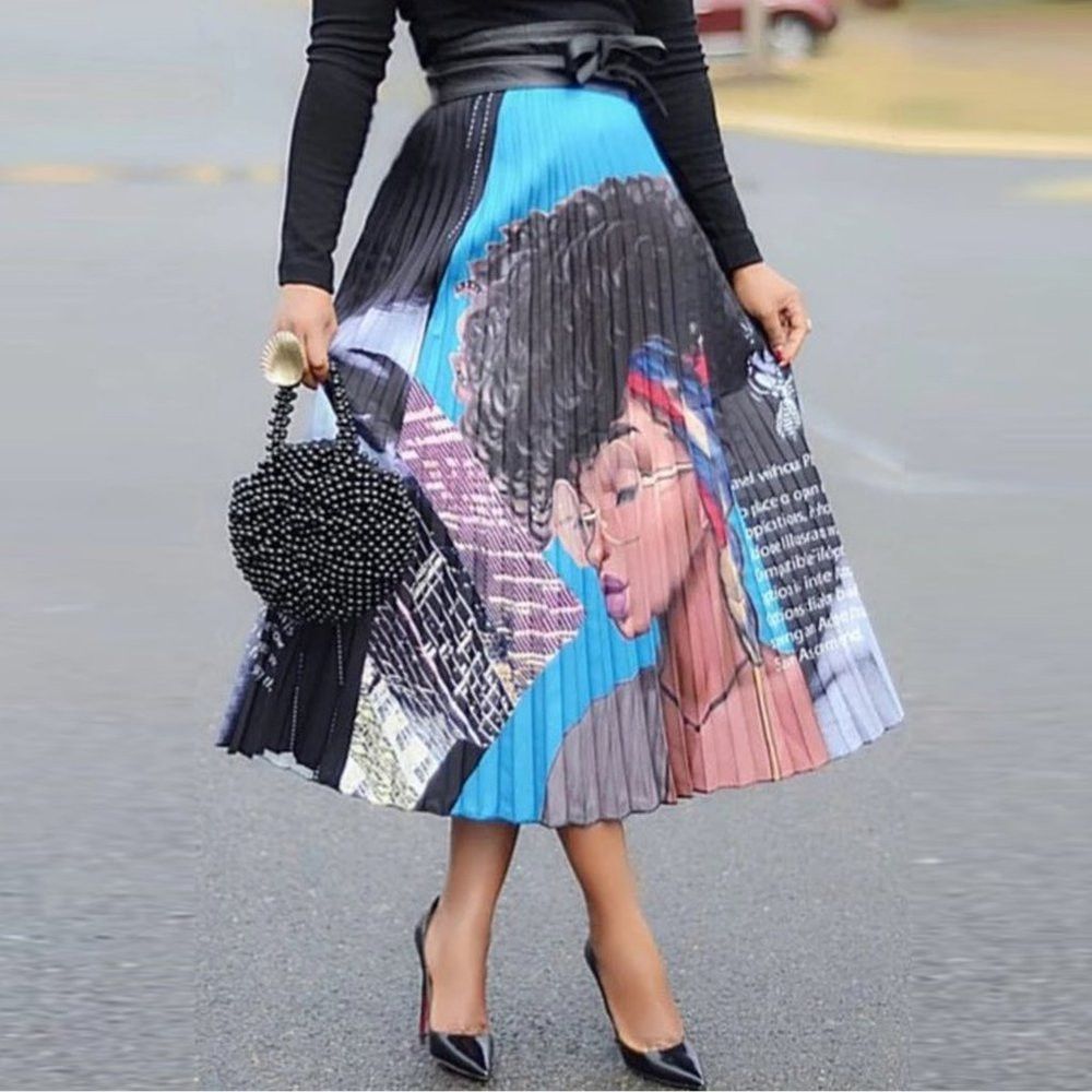 Other Why Dress Graffiti Face Print Pleated Skirt Size L Size 36" / US 14 / IT 50 - 2 Thumbnail