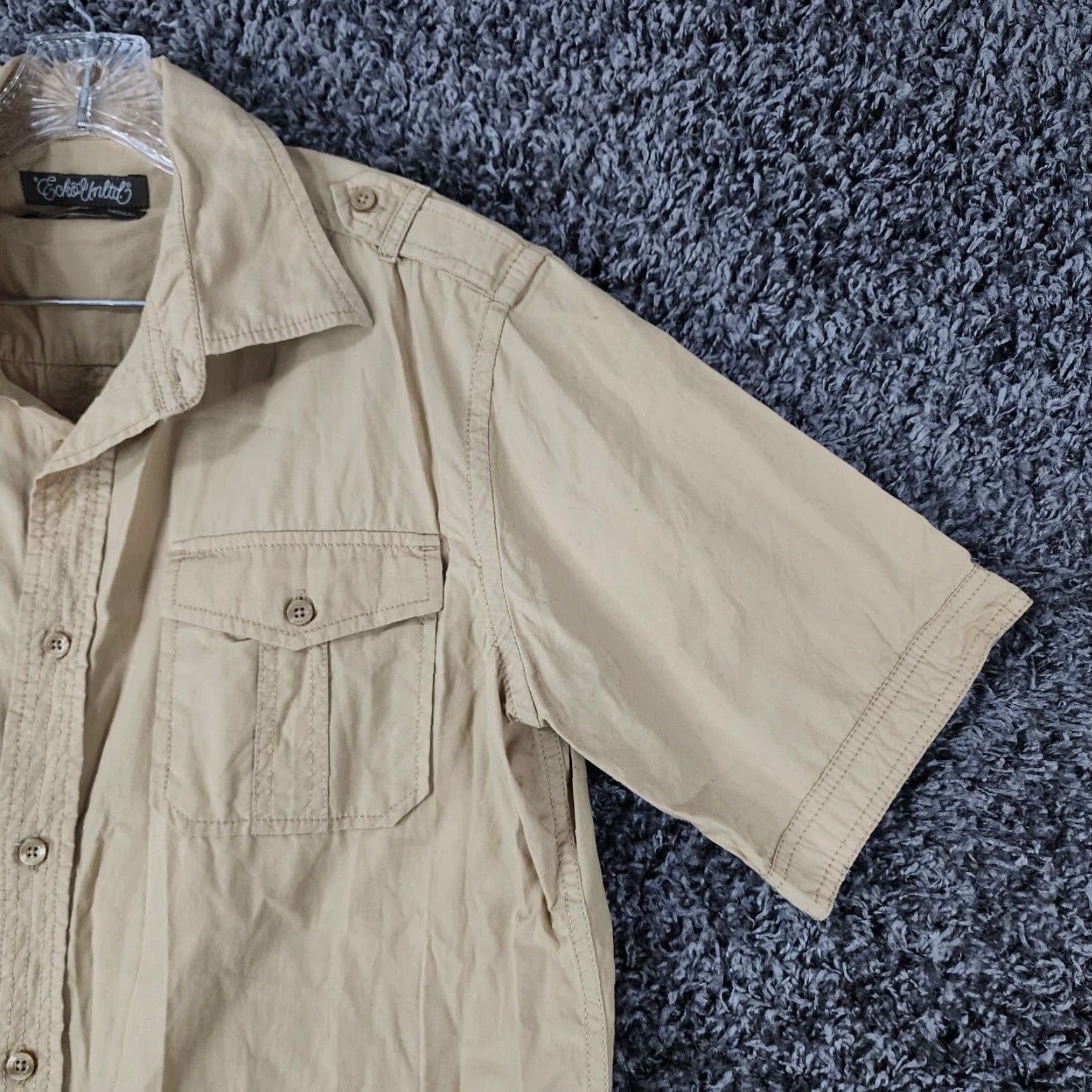 Ecko Unltd. VINTAGE Ecko Unltd Shirt Mens Beige Short Sleeve 100% Cotton Size M Button-Up Mens Size US 31 - 3 Thumbnail