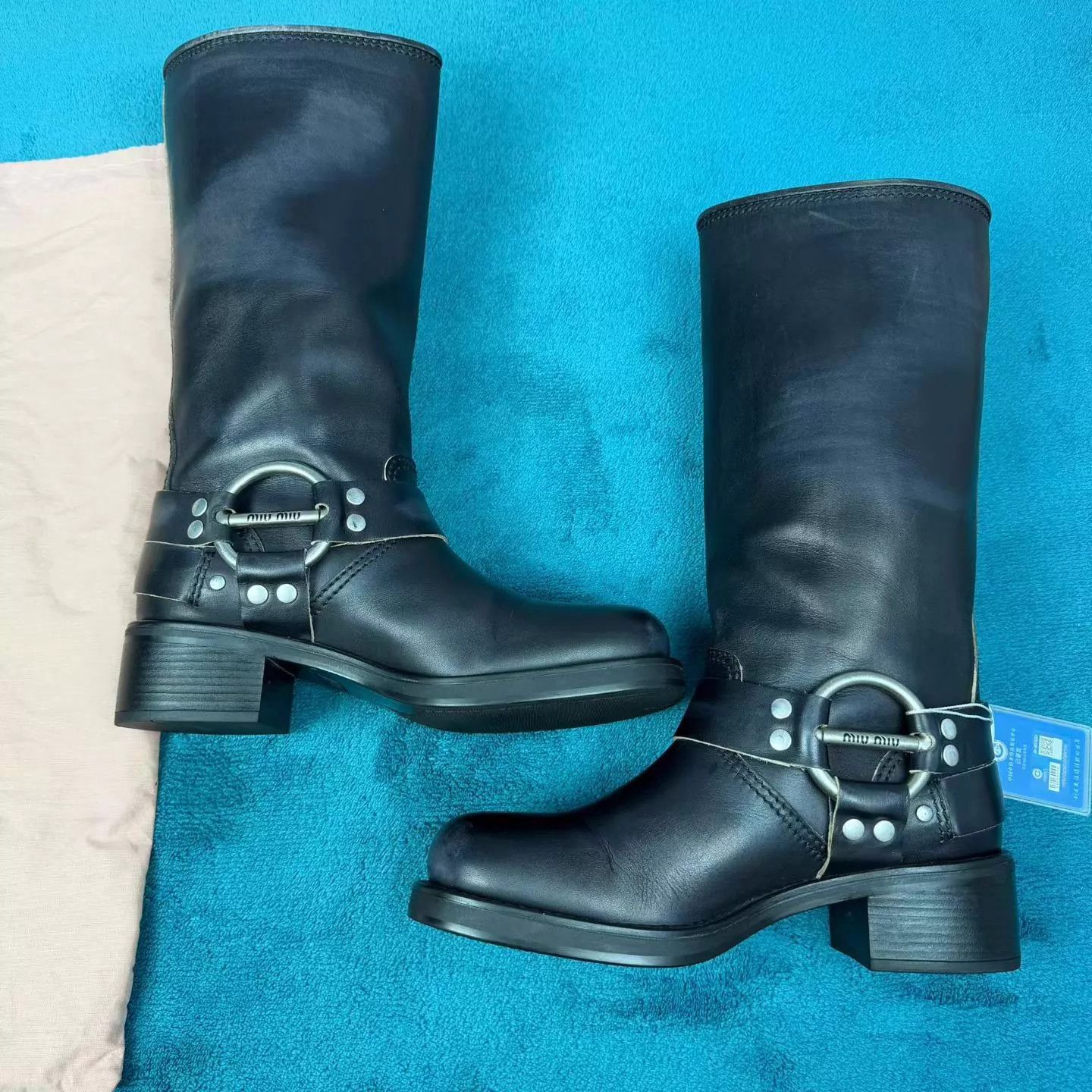 Miu Miu MIU MIU Leather Metal Trim Knee-High Boots Black EU38.5 Size US 8 / IT 38 - 2 Thumbnail