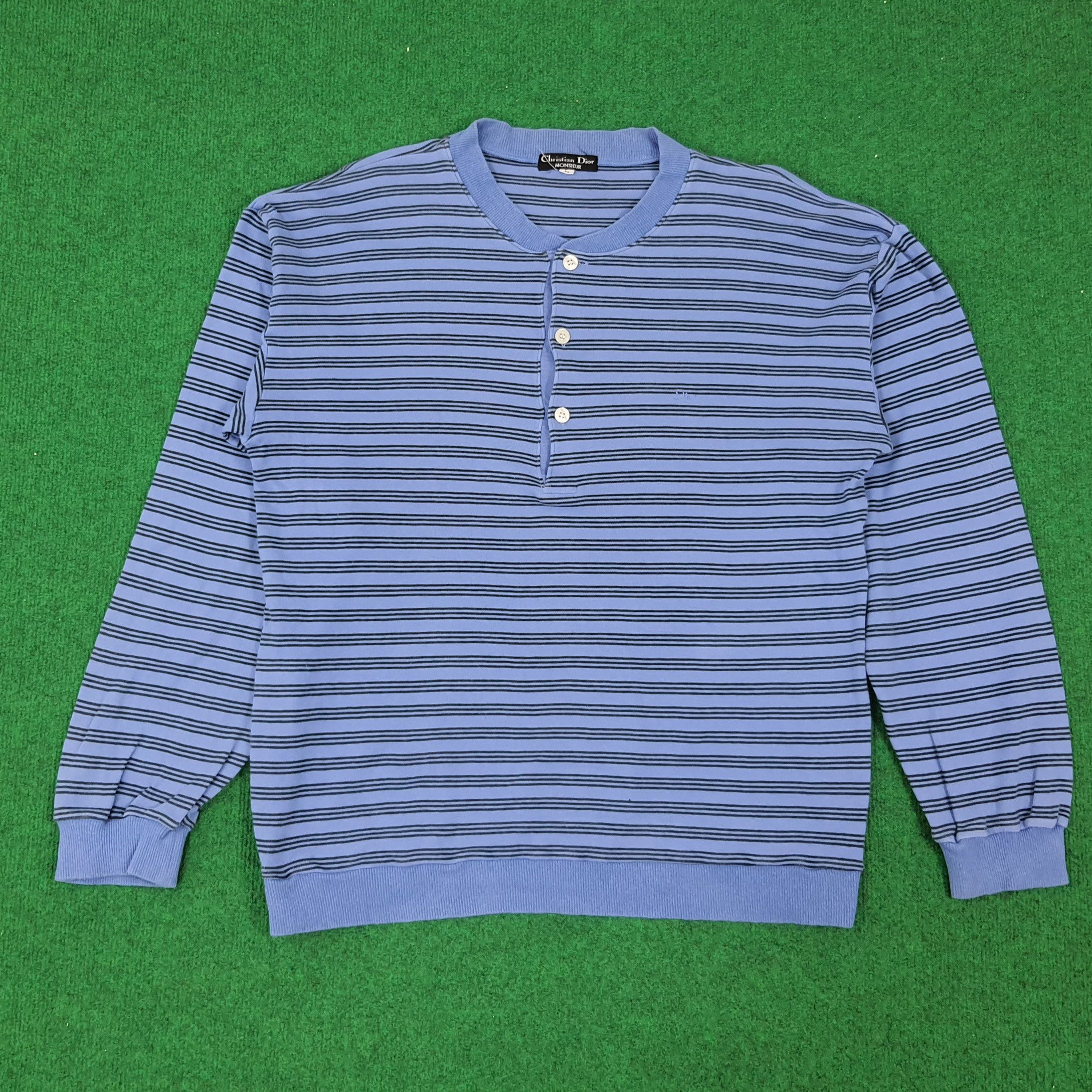 Christian Dior Monsieur × Vintage Vintage Christian Dior Stripes Button Designer Sweatshirt Size US M / EU 48-50 / 2 - 1 Thumbnail