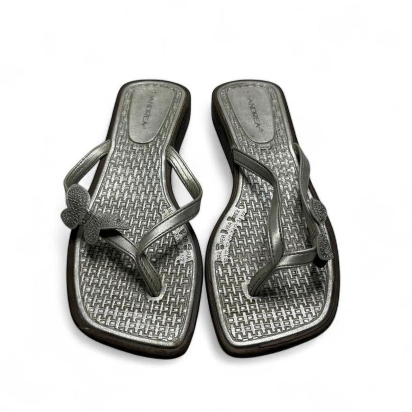 Zara Square Toe Y2K Tropical Summer Silver flip flops size 8 Size US 8 / IT 38 - 6 Thumbnail