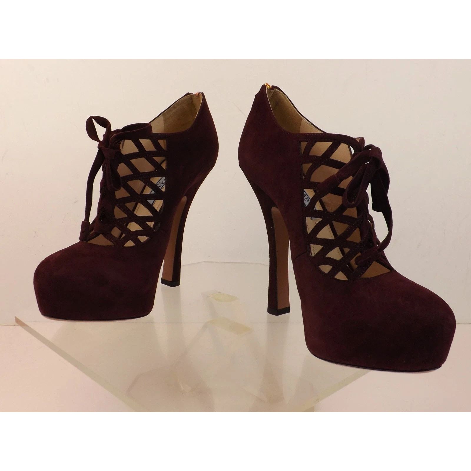 Prada PRADA 1IP156 BURGUNDY SUEDE CAGE ZIP PLATFORM PUMPS 38.5 Size US 8.5 / IT 38.5 - 4 Thumbnail