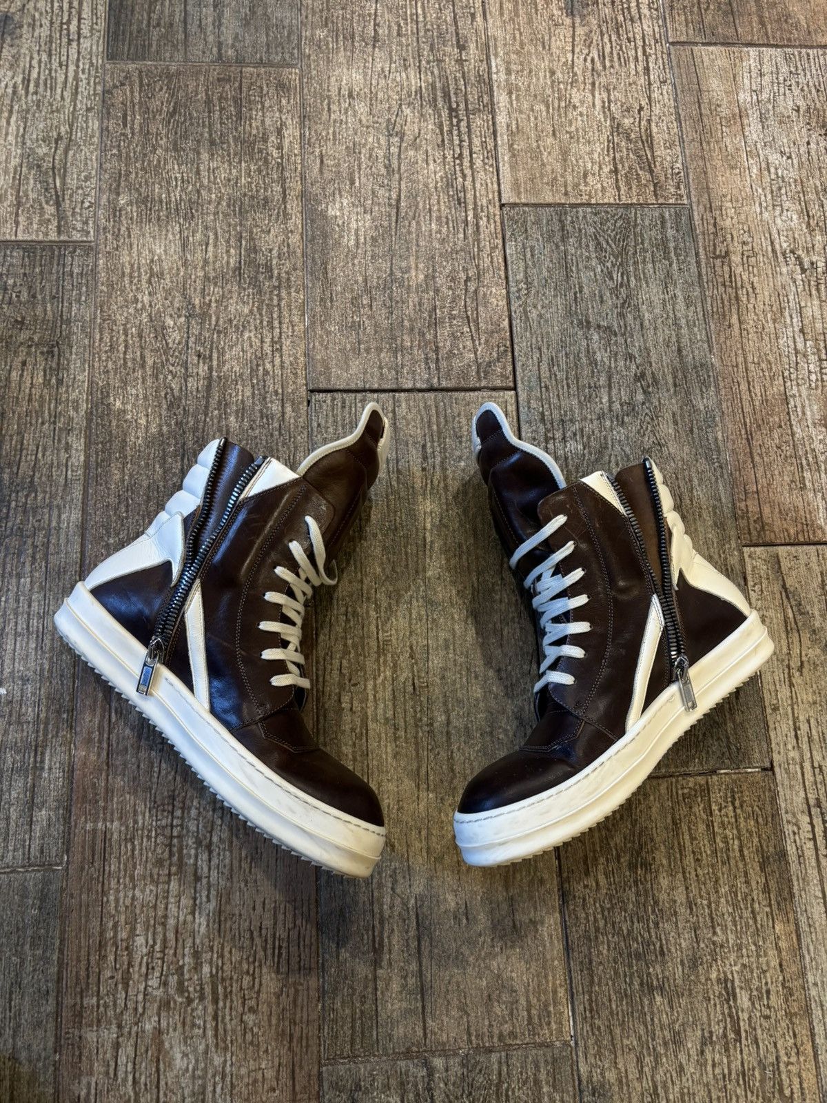 Rick Owens Brown and Milk Geobasket Sneakers Size US 9 / EU 42 - 3 Thumbnail