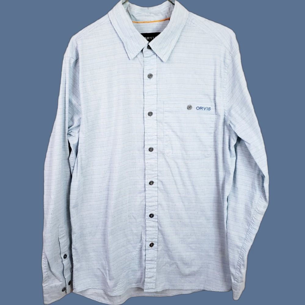Orvis Orvis Button-Up Shirt M Heathered Blue Long Sleeve Embroidered Chest Pocket Multicolor Blended Cotton Size US M / EU 48-50 / 2 - 1 Thumbnail