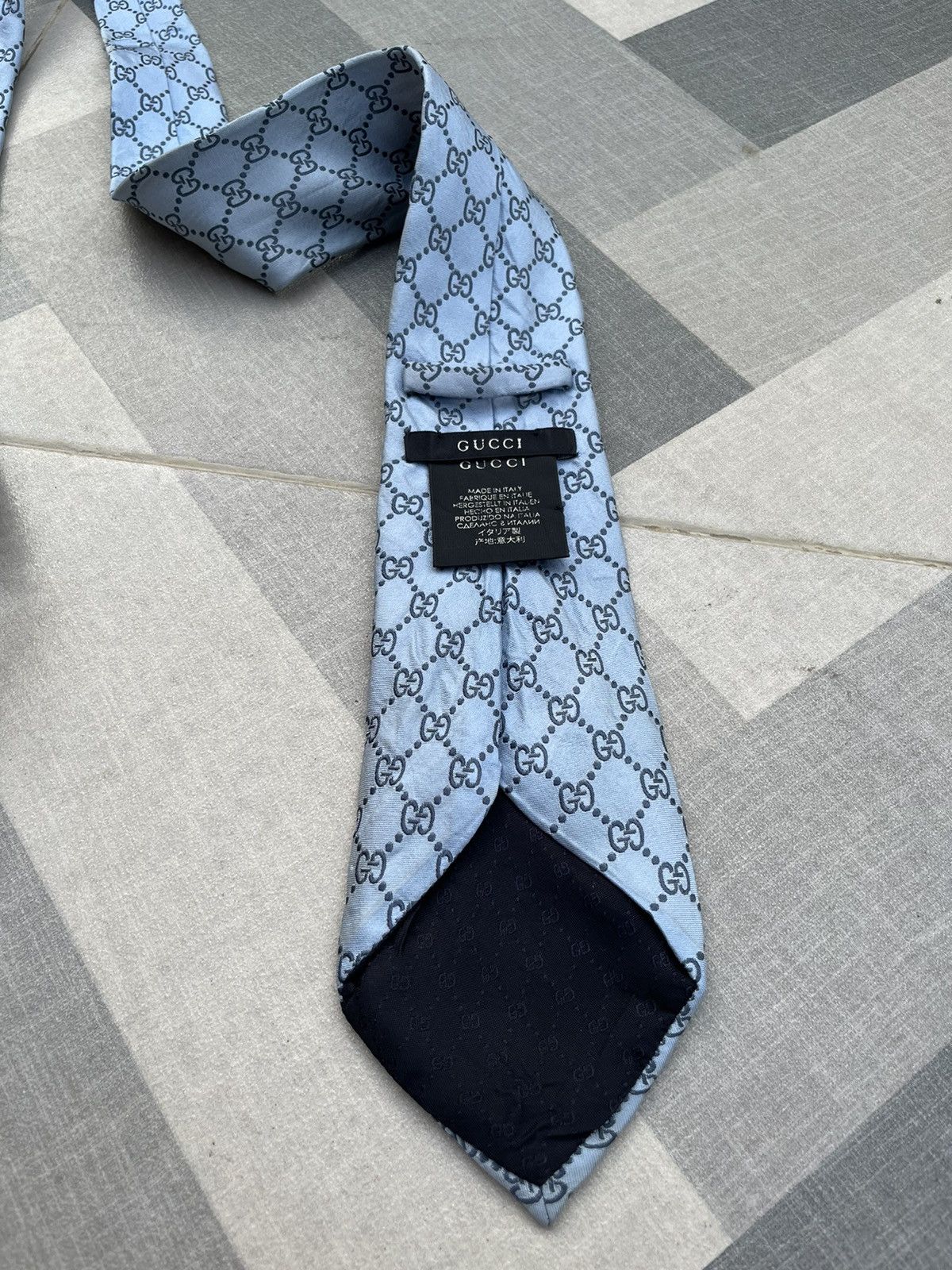 Gucci 90’s Gucci GG Sky Blue Silk Tie Size ONE SIZE - 5 Thumbnail