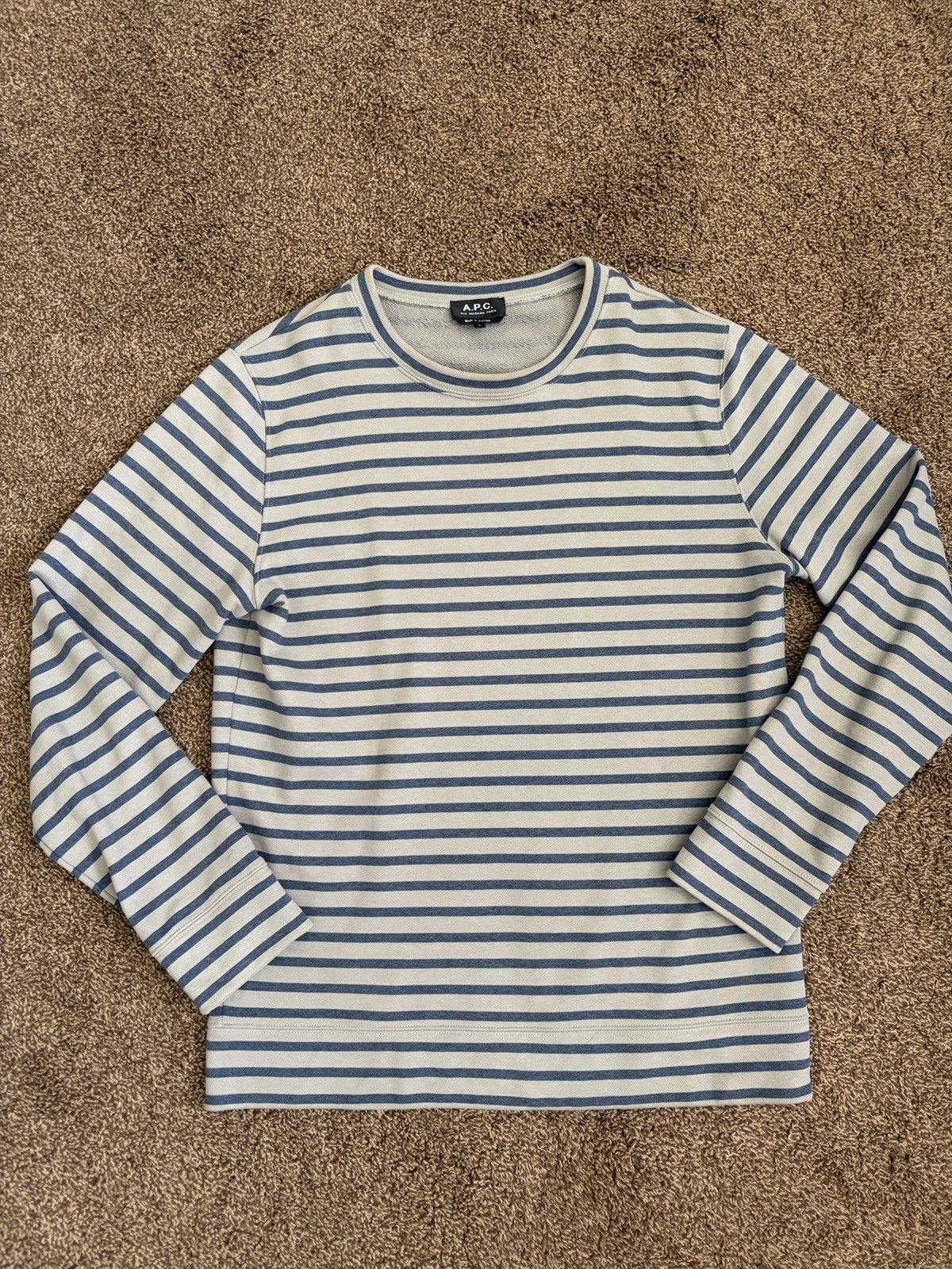 APC Gray Blue Striped Crewneck Sweatshjty