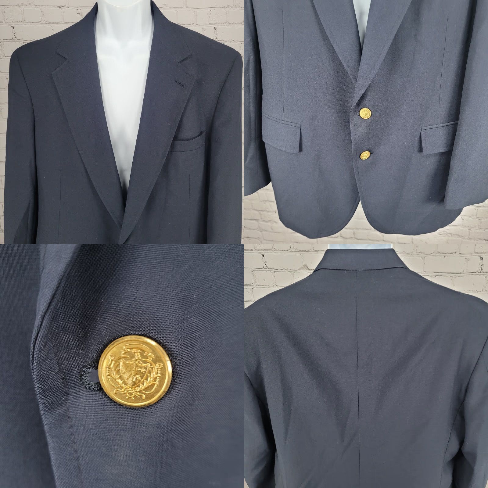 Evan Picone VTG Evan Picone Navy Gold Button Vented Notch Blazer Sport Coat USA 44R Size 44R - 8 Thumbnail