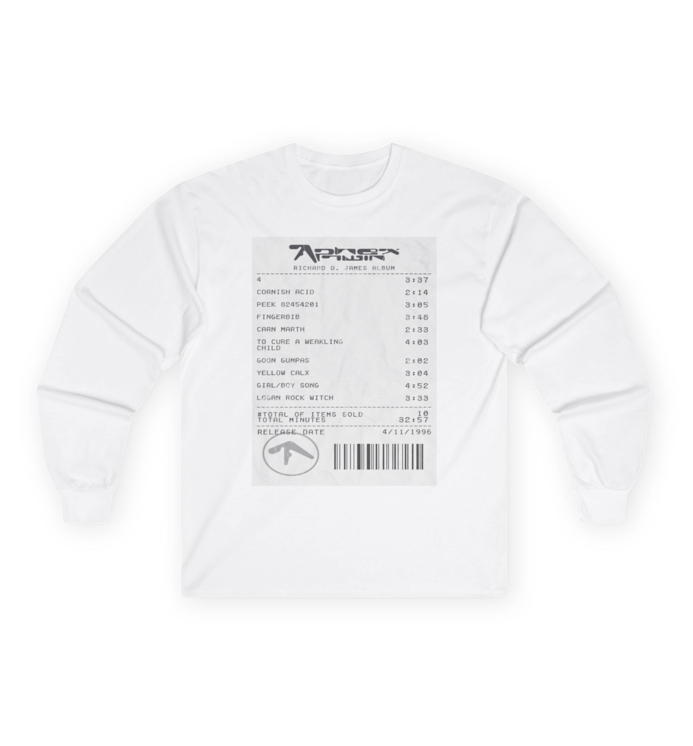 Aphex Twin T-shirts Long Sleeve Tee Music Print Band Zushi