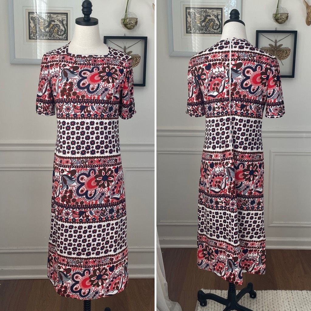 Vintage Vintage 70s Goldworm Italy Short Sleeve Mod Boho Print Dress Size M / US 6-8 / IT 42-44 - 1 Thumbnail