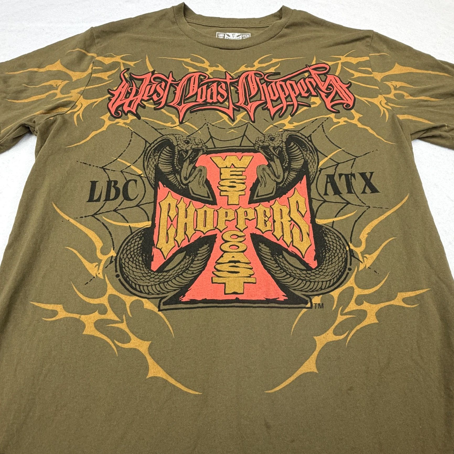 West Coast Choppers West Coast Choppers Shirt Mens XL Green Cobra Cross Graphic Biker Motorcycle Size US XL / EU 56 / 4 - 3 Thumbnail