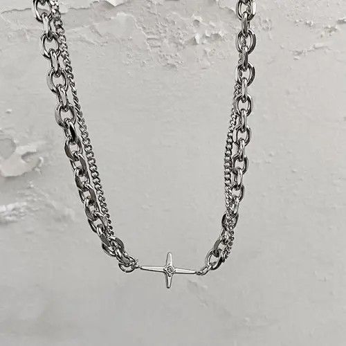 Other Double Layer Titanium Steel Star Link Chain Necklace for Men Size ONE SIZE - 3 Thumbnail