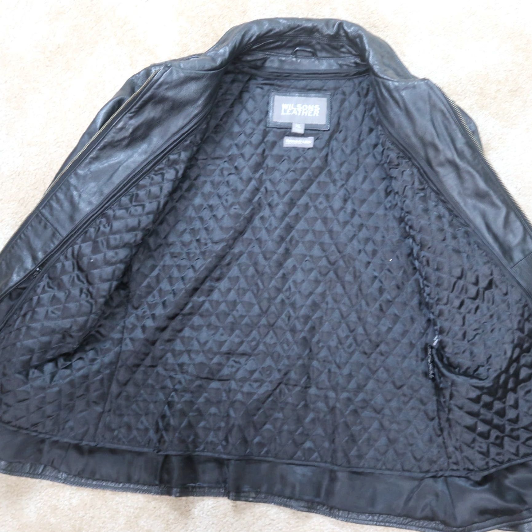 Vintage VINTAGE Wilsons Leather Jacket XL Black Mens Overcoat Full Zip Lined Insulated Nylon Lining Softshell Retro 90s Classic Coat Size US XL / EU 56 / 4 - 4 Thumbnail