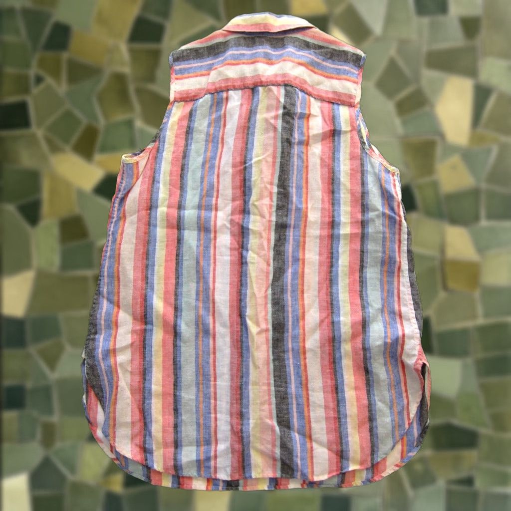 Vintage Chico's 100% Linen Pink Green Yellow Stripe Sleeveless Collared Blouse 1 M/8 Size M / US 6-8 / IT 42-44 - 1 Thumbnail