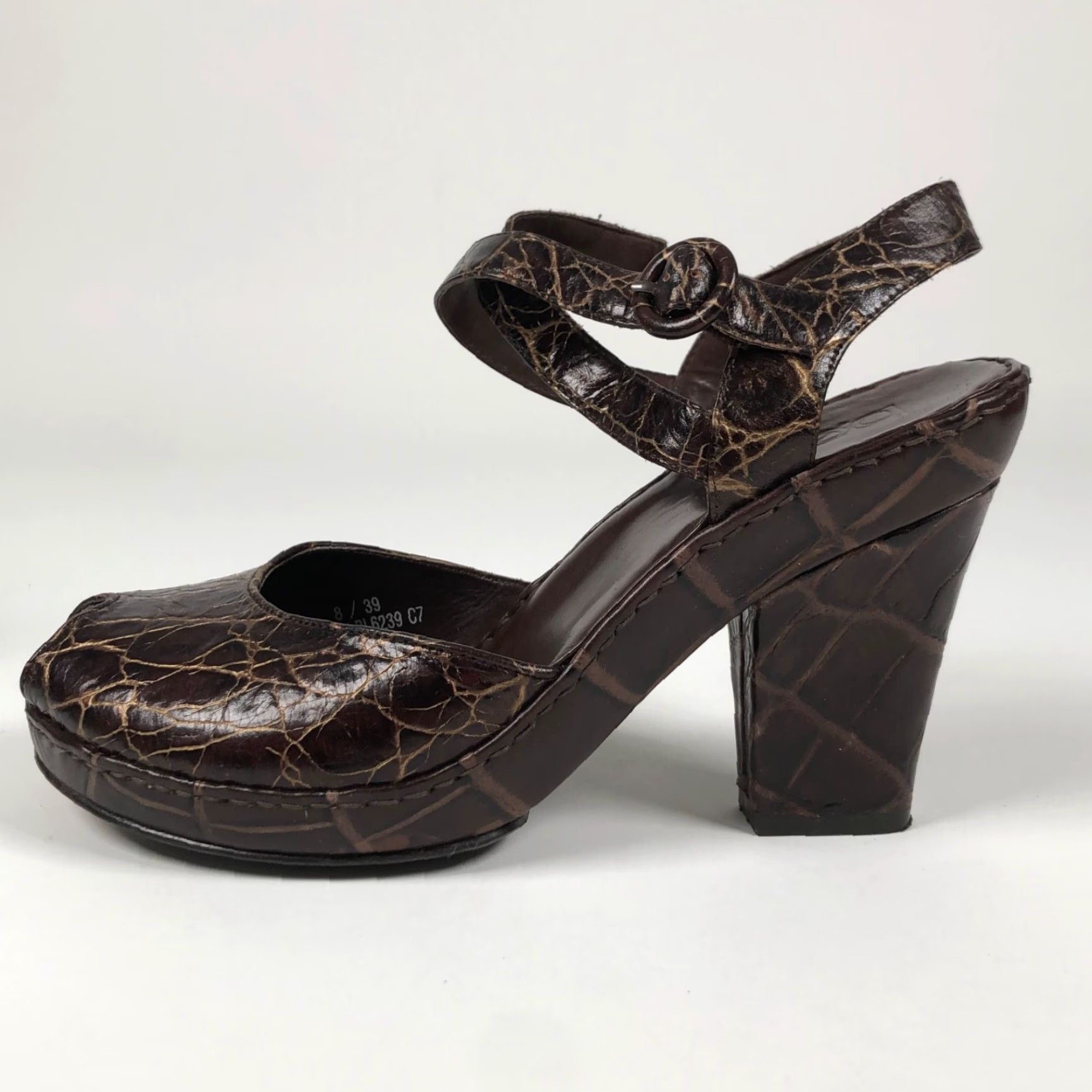 Vintage Bolo Womens Size 8 Brown Reptile Print Leather Slingback Platform Heels Size US 8 / IT 38 - 6 Thumbnail