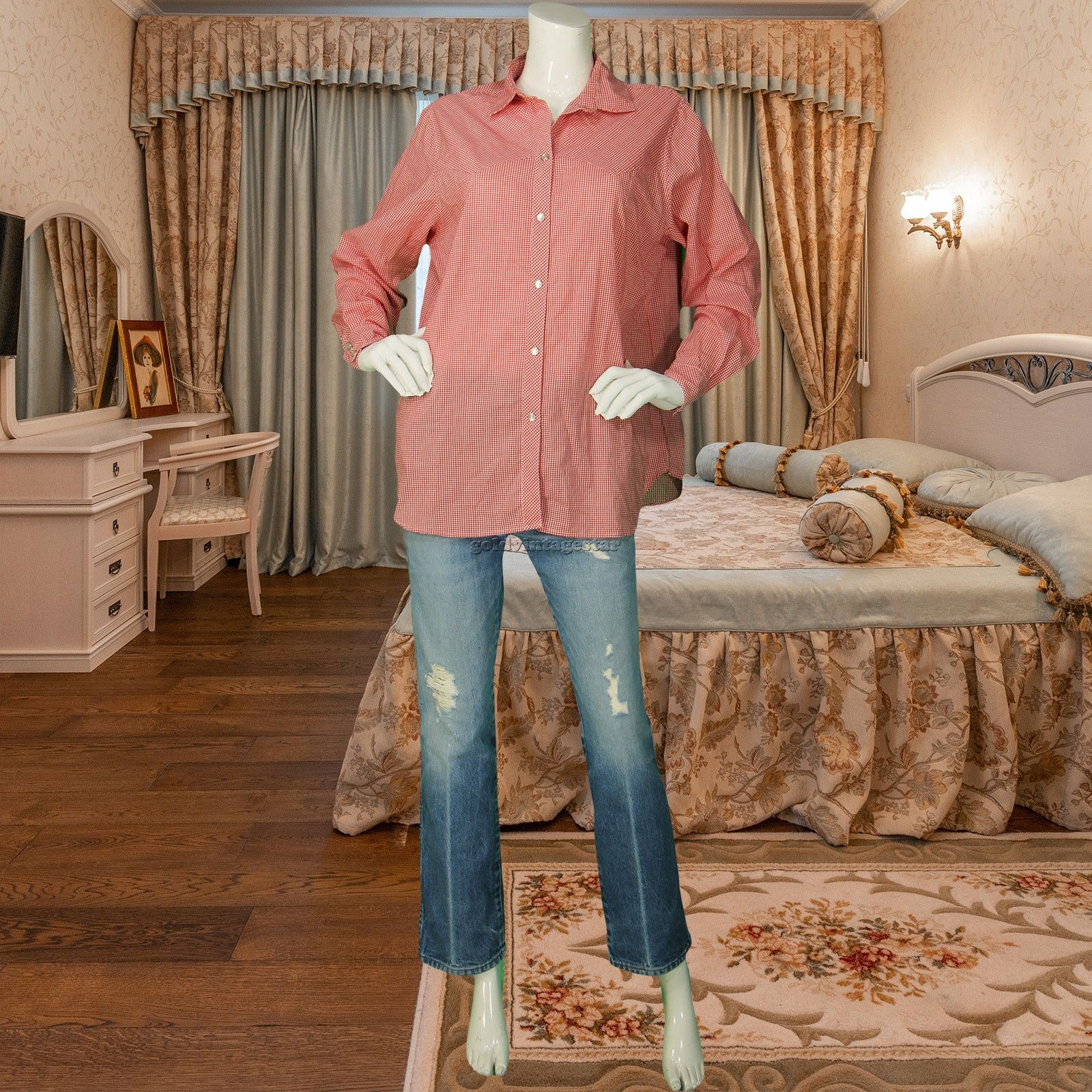Other 70s Vintage Levi's Check Gingham Western Cowgirl Shirt Size XXL / US 16-18 / IT 52-54 - 8 Thumbnail