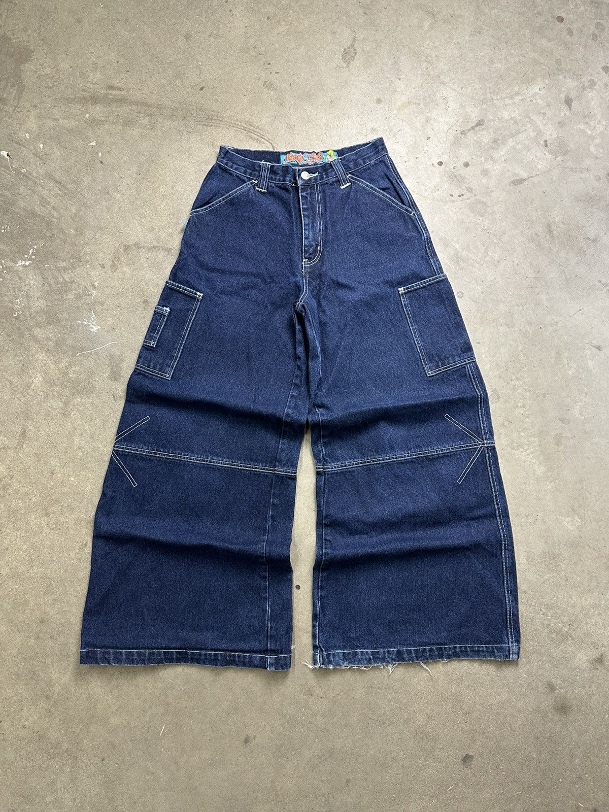 Vintage Snake Eyes Baggy Denim Rave Pants Wide Leg Flared 28