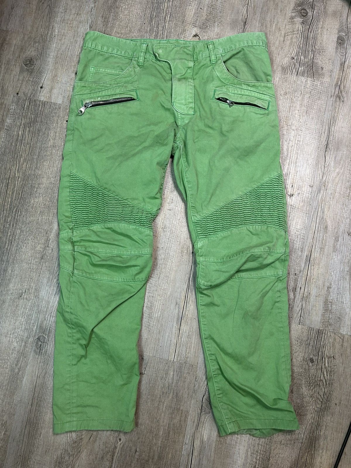 Balmain Balmain Decarnin era Green velvet snake print biker pants