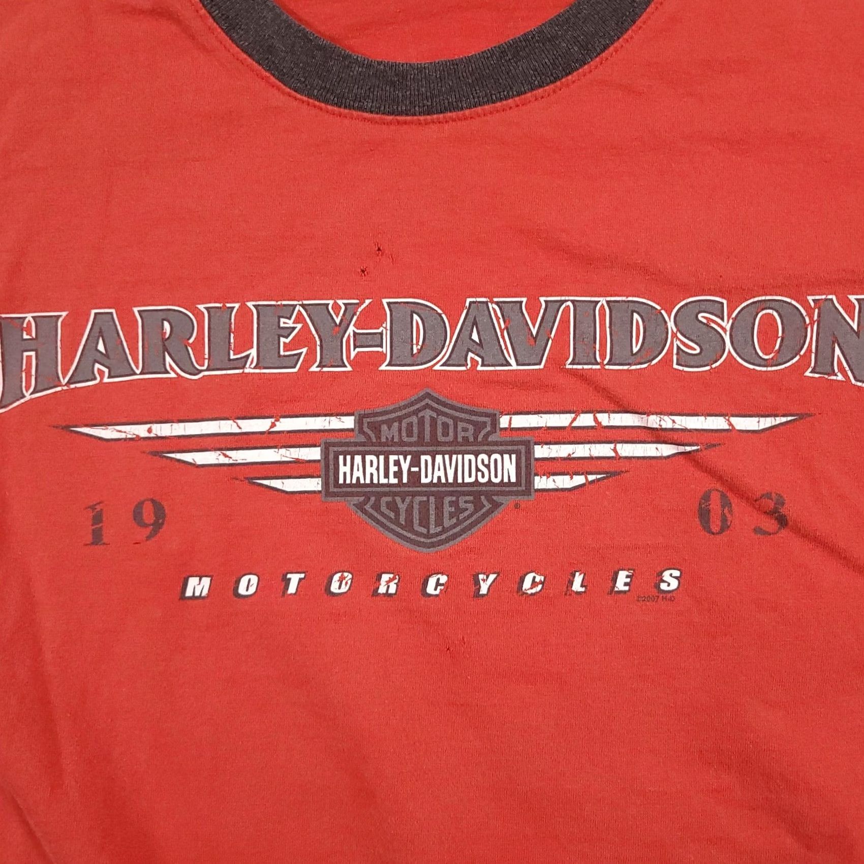 Harley Davidson VINTAGE Harley-Davidson Ringer Shirt Mens XL Red Gettysburg PA 2007 USA T-Shirt Crew Neck N/A Size US XL / EU 56 / 4 - 4 Thumbnail