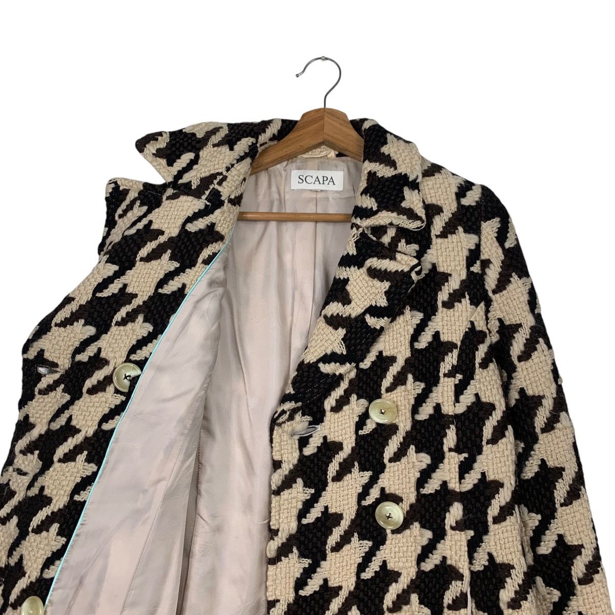 Japanese Brand SCAPA Big Houndstooth Pattern Wool Coat Jacket #2111-C92 Size M / US 6-8 / IT 42-44 - 10 Thumbnail