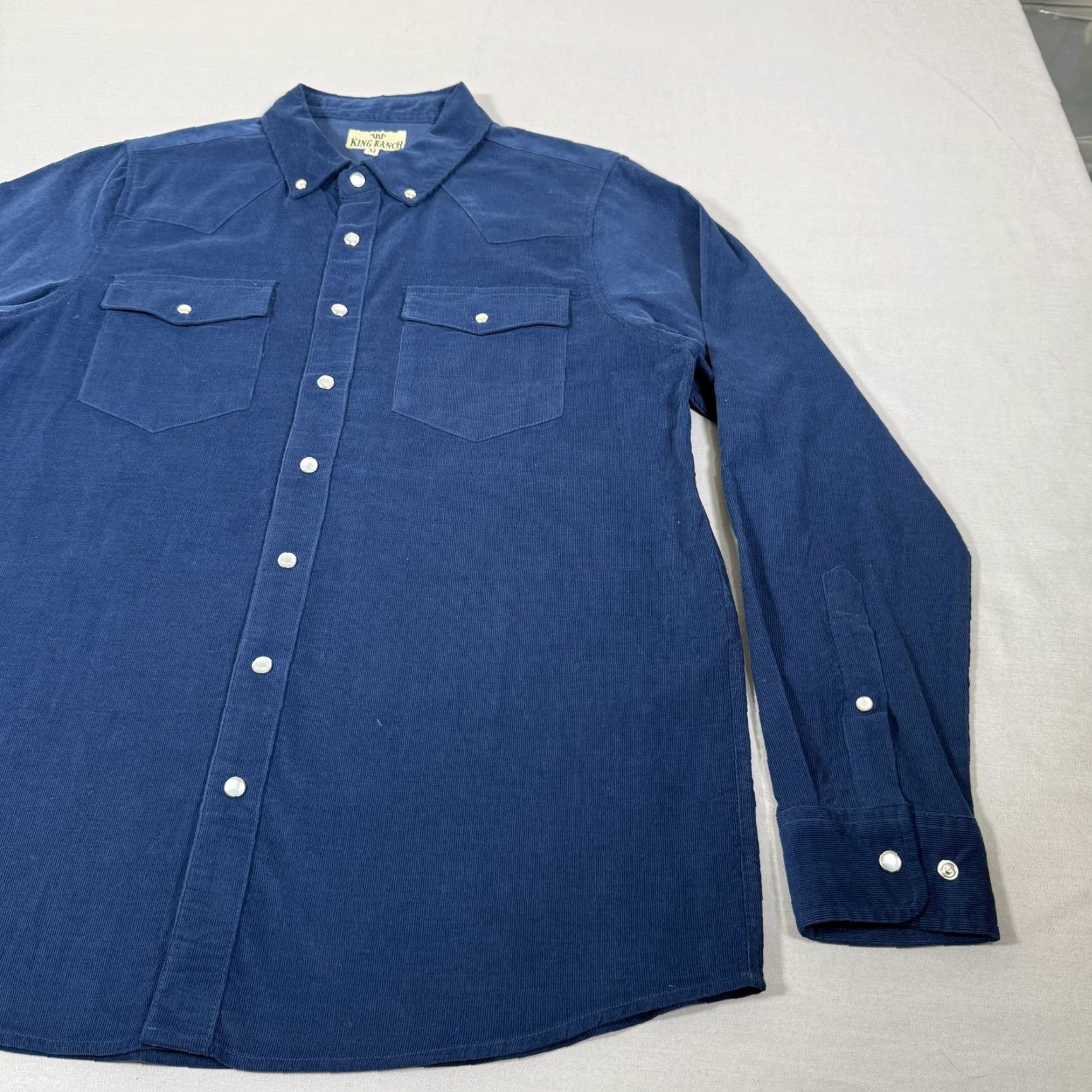 Vintage King Ranch Shirt Mens Medium Blue Corduroy Pearl Snap Western Cowboy Long Sleeve Size US M / EU 48-50 / 2 - 4 Thumbnail