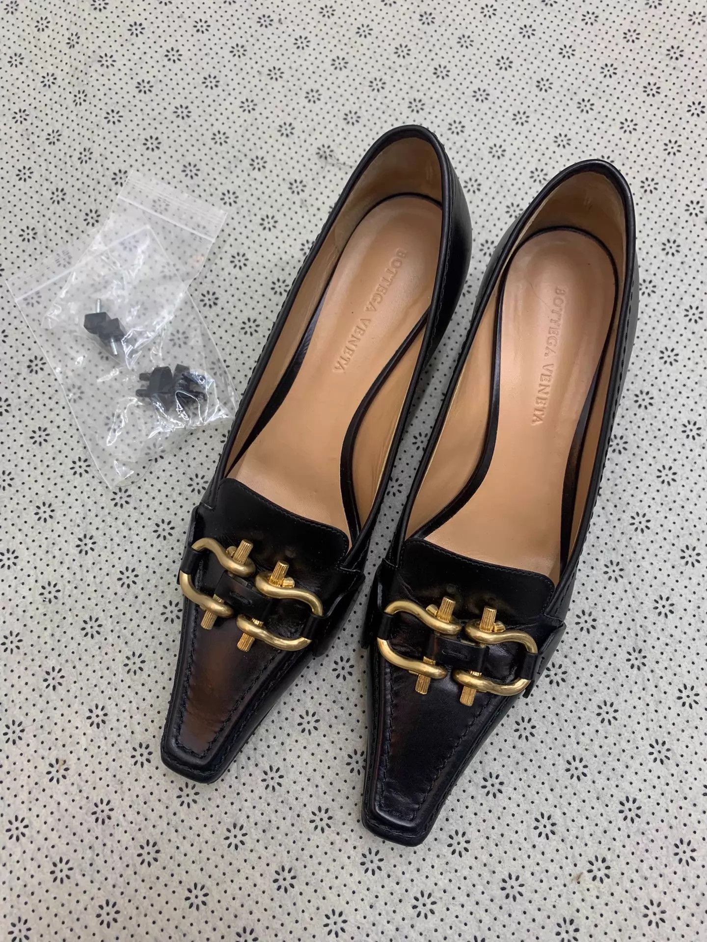 Bottega Veneta BV Madame black/gold vintage block heel new Size US 7 / IT 37 - 1 Thumbnail