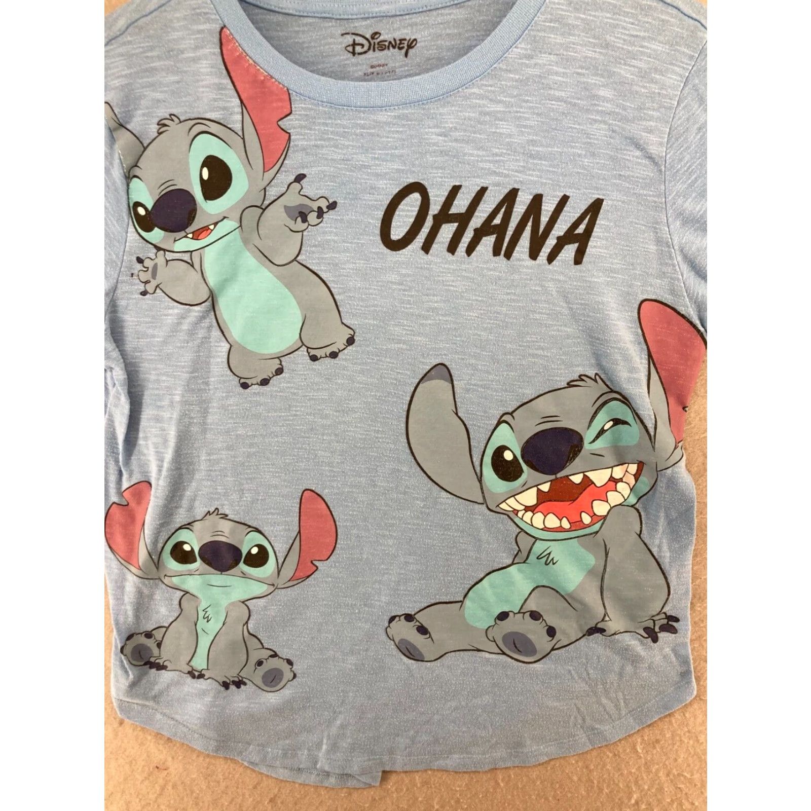 Disney Disney TShirt Womens XL Blue Ohana Stitch Cartoon Hawaiian Graphic Print Short Sleeve Regular Fit Adult Size XL / US 12-14 / IT 48-50 - 4 Thumbnail