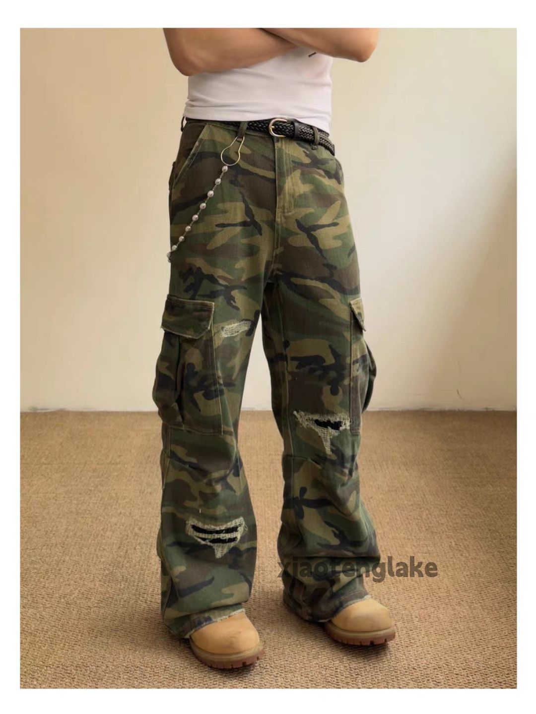 Vintage zx faded loose baggy flared ripped camo cargo pants Size US 32 / EU 48 - 4 Thumbnail