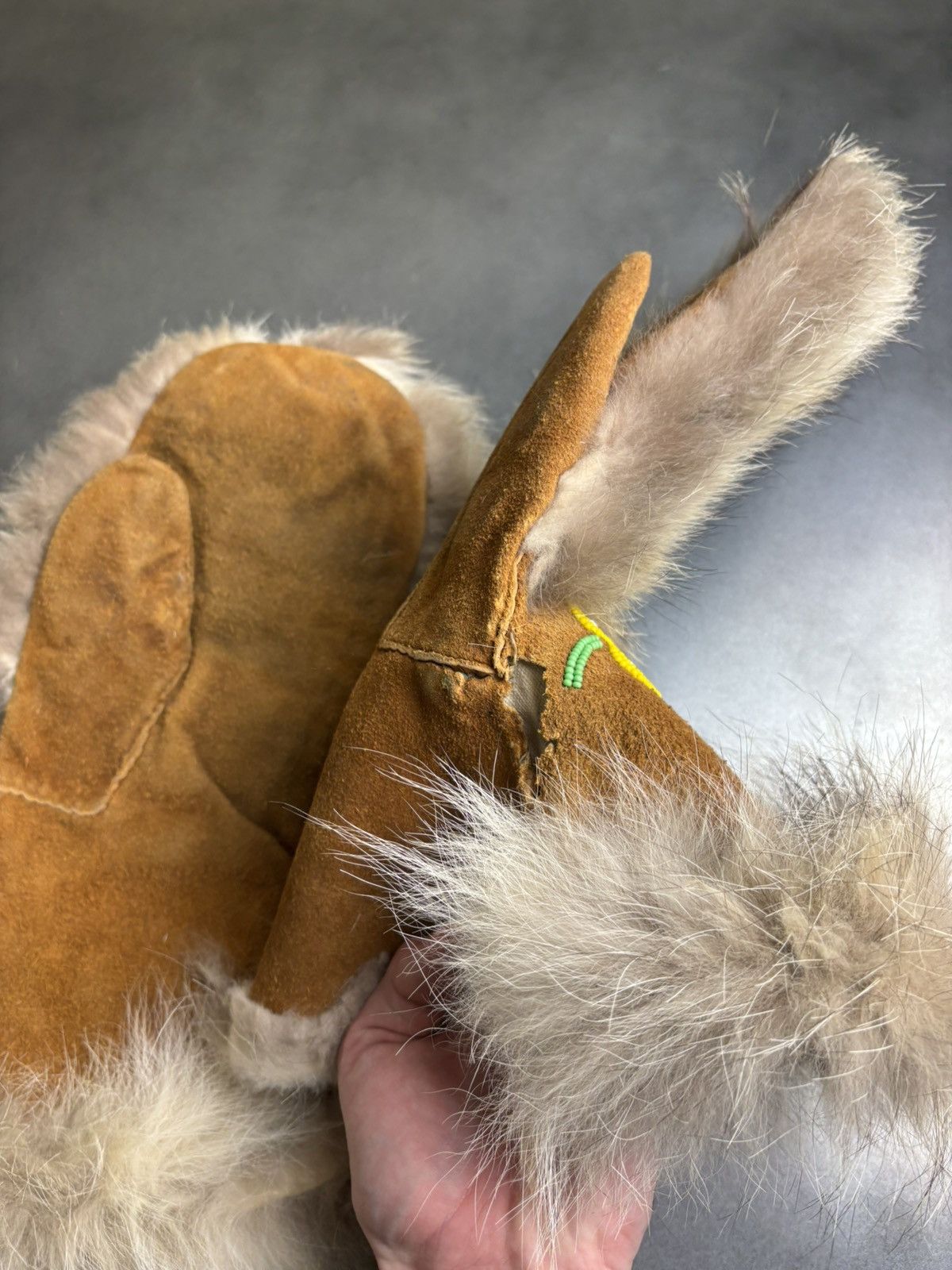 Native × Vintage Vintage Fur Mittens Beaded Gauntlets Indigenous American USA Size ONE SIZE - 10 Thumbnail