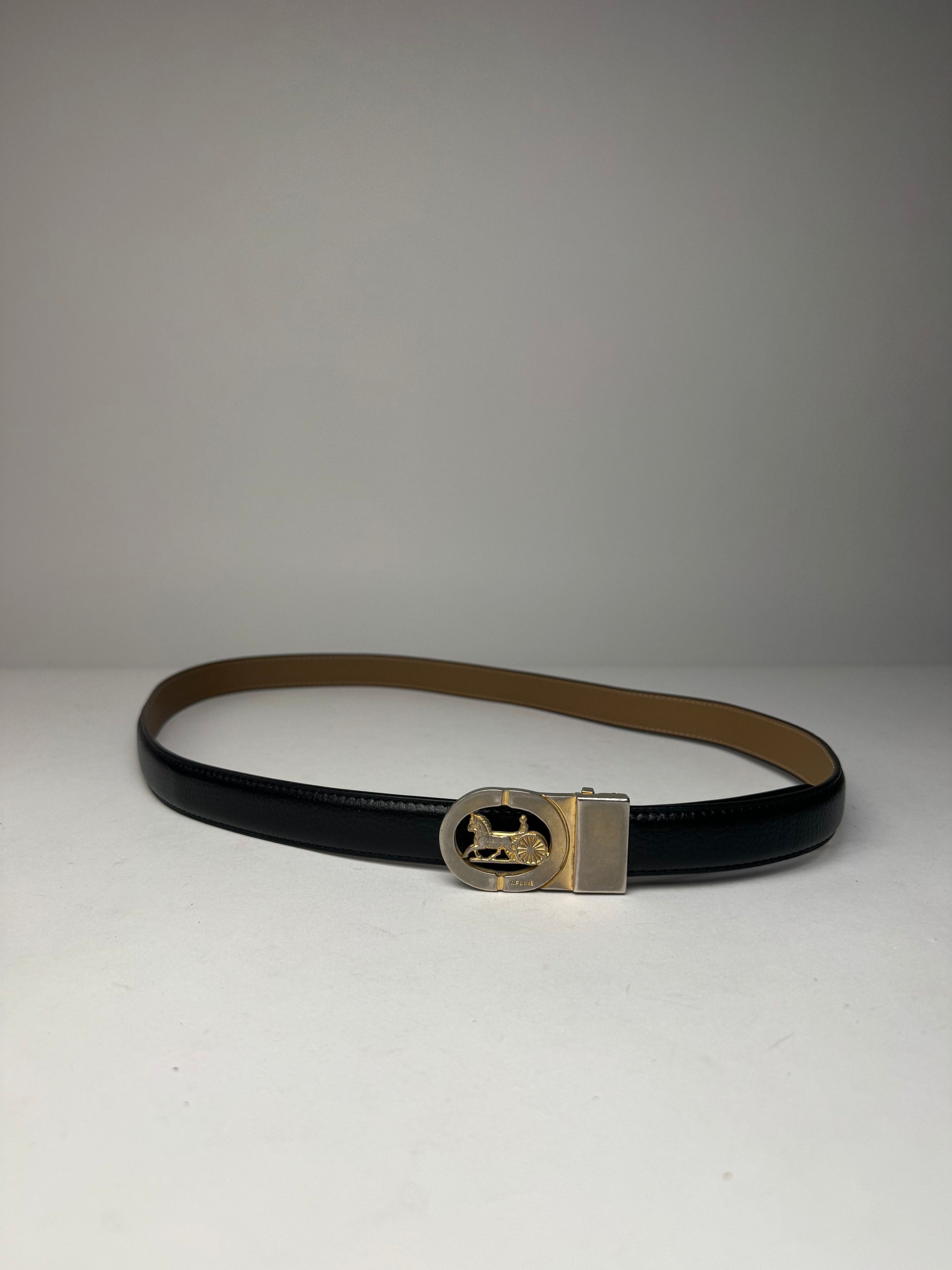 Celine Vintage Paris Carriage Logo Belt Black Size ONE SIZE - 1 Thumbnail