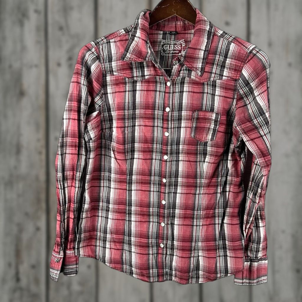 Guess VINTAGE Guess Western Shirt Womens L Red Plaid Long Sleeve Cowgirl 90s Country Button-Up Size L / US 10 / IT 46 - 1 Thumbnail
