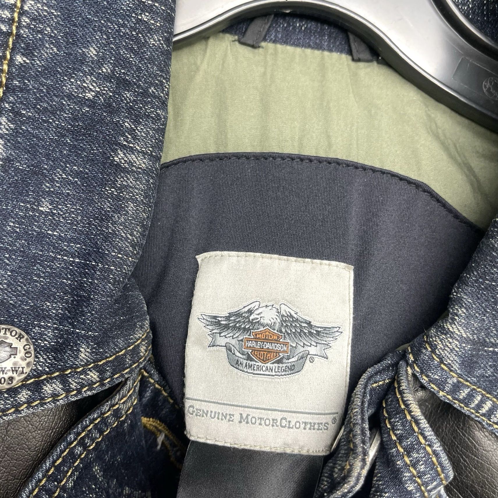 Harley Davidson VINTAGE Harley-Davidson Leather Jacket Womens S Blue Buckle Denim Riding 97203-17VW Easy Rider Womens Jacket - Size S / US 4 / IT 40 - 3 Thumbnail
