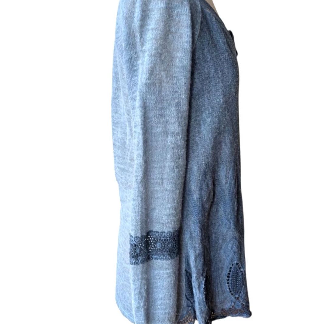 Vintage Tempo Paris Mohair Blend Blue Sweater Women Size S Crochet Lace Sequined Blouse Luxury Vintage Quiet Luxury Size S / US 4 / IT 40 - 3 Thumbnail