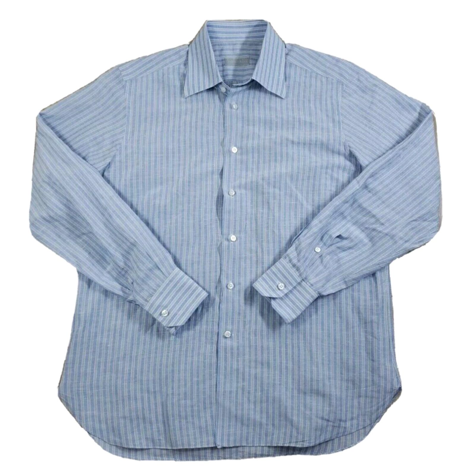 image of Stefano Ricci Casual Button Shirt Men's Shirt Cotton Linen 50/50 M Blue Gray in White (Size Medium)