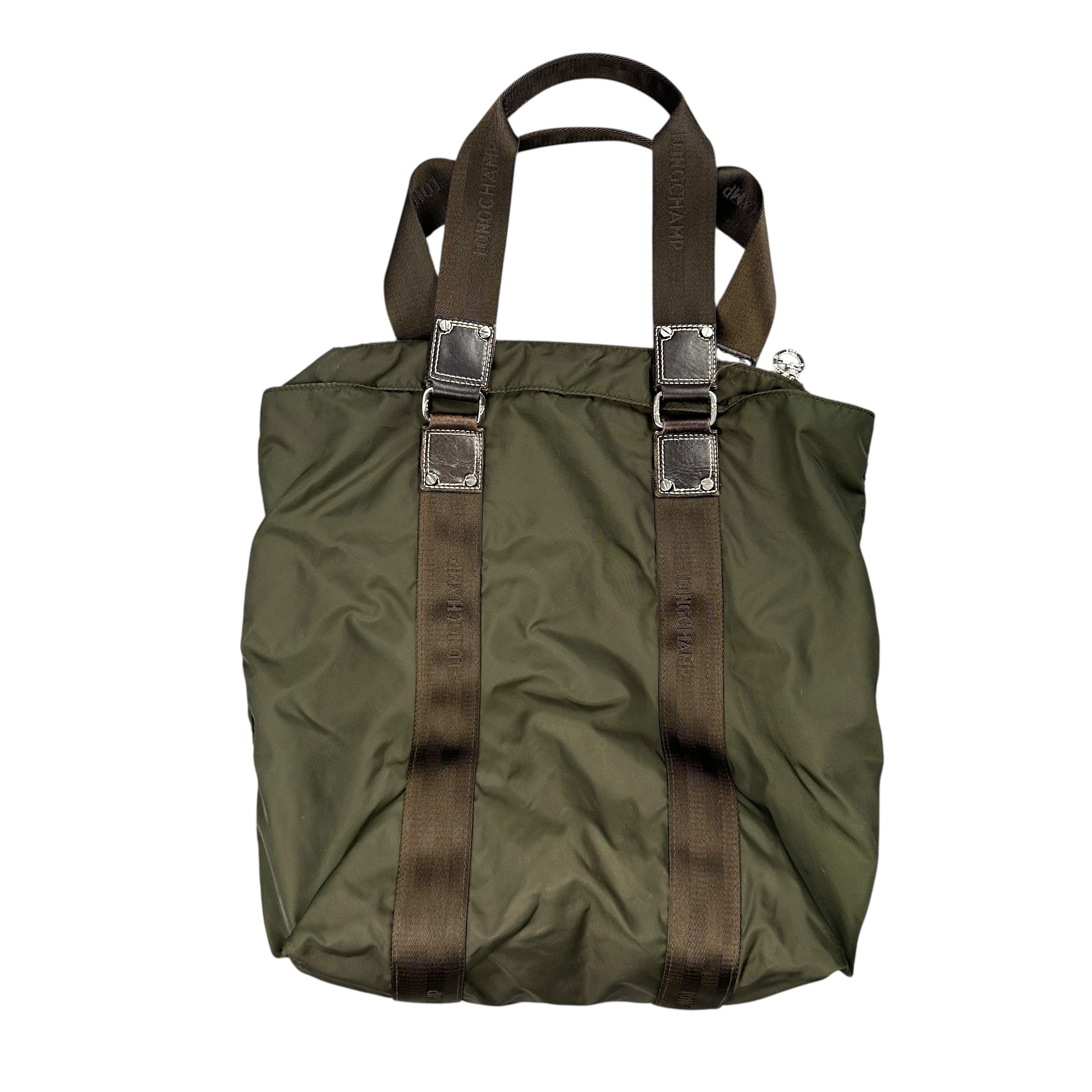 Longchamp Longchamp Khaki Green Nylon Leather Tote Hand Bag Medium Size ONE SIZE - 2 Thumbnail
