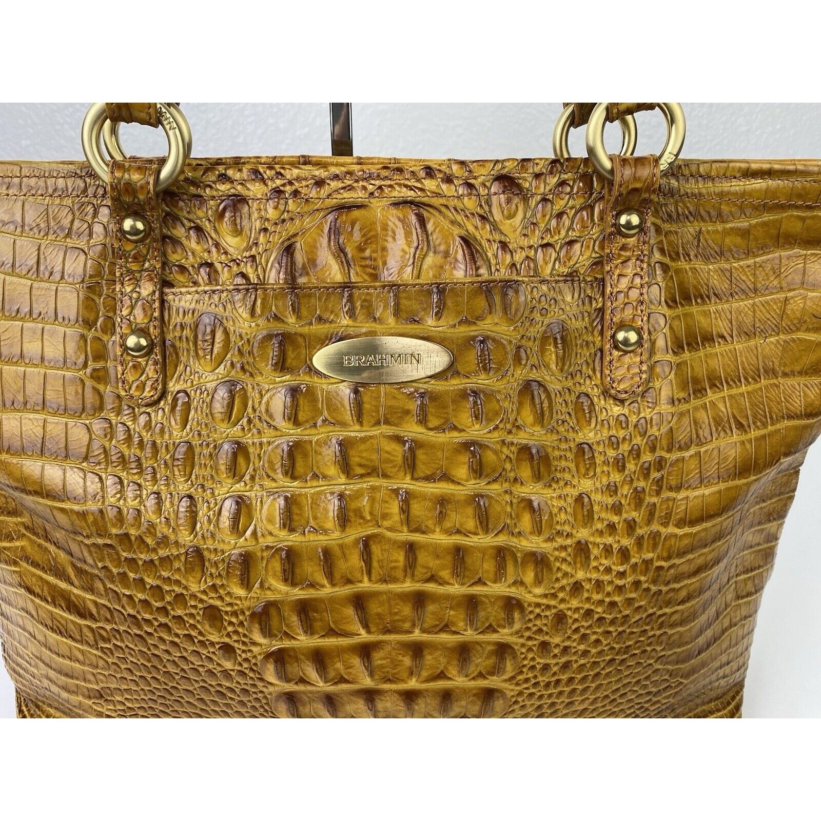 BRAHMIN Brahmin Alden Brown Croc Embossed Leather Shoulder Purse Bag Size ONE SIZE - 2 Thumbnail