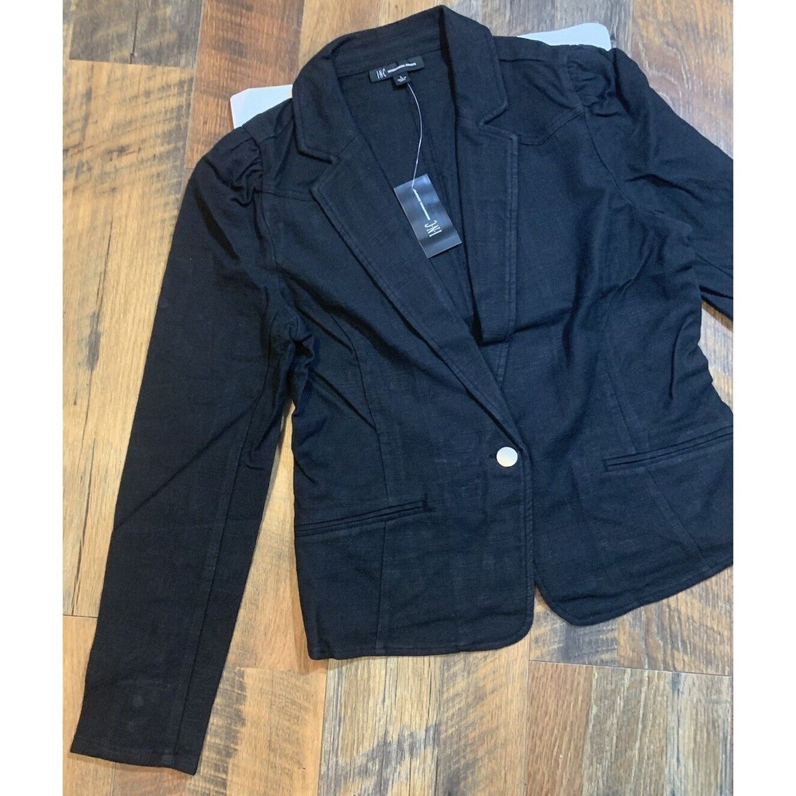I.N.C INC Concepts Puff-Sleeve Coated Denim Blazer Black k L Size L / US 10 / IT 46 - 11 Thumbnail