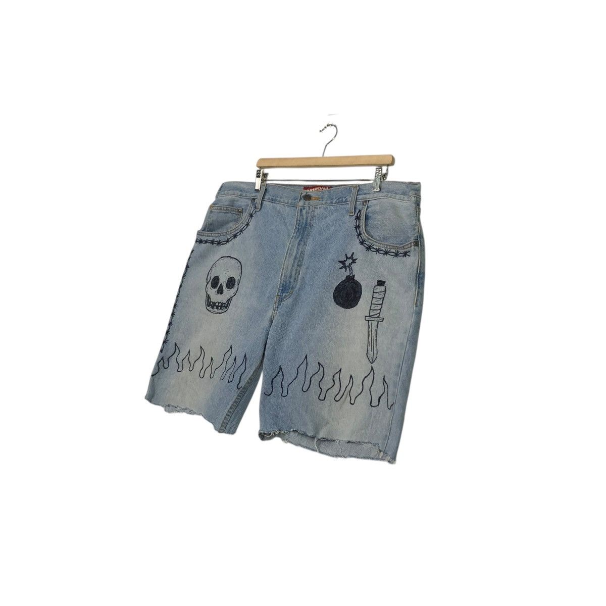 Vintage 🔥VINTAGE BIKER SHORT DENIM PANTS ARIZONA SKELETON DESIGN Size US 38 / EU 54 - 4 Thumbnail