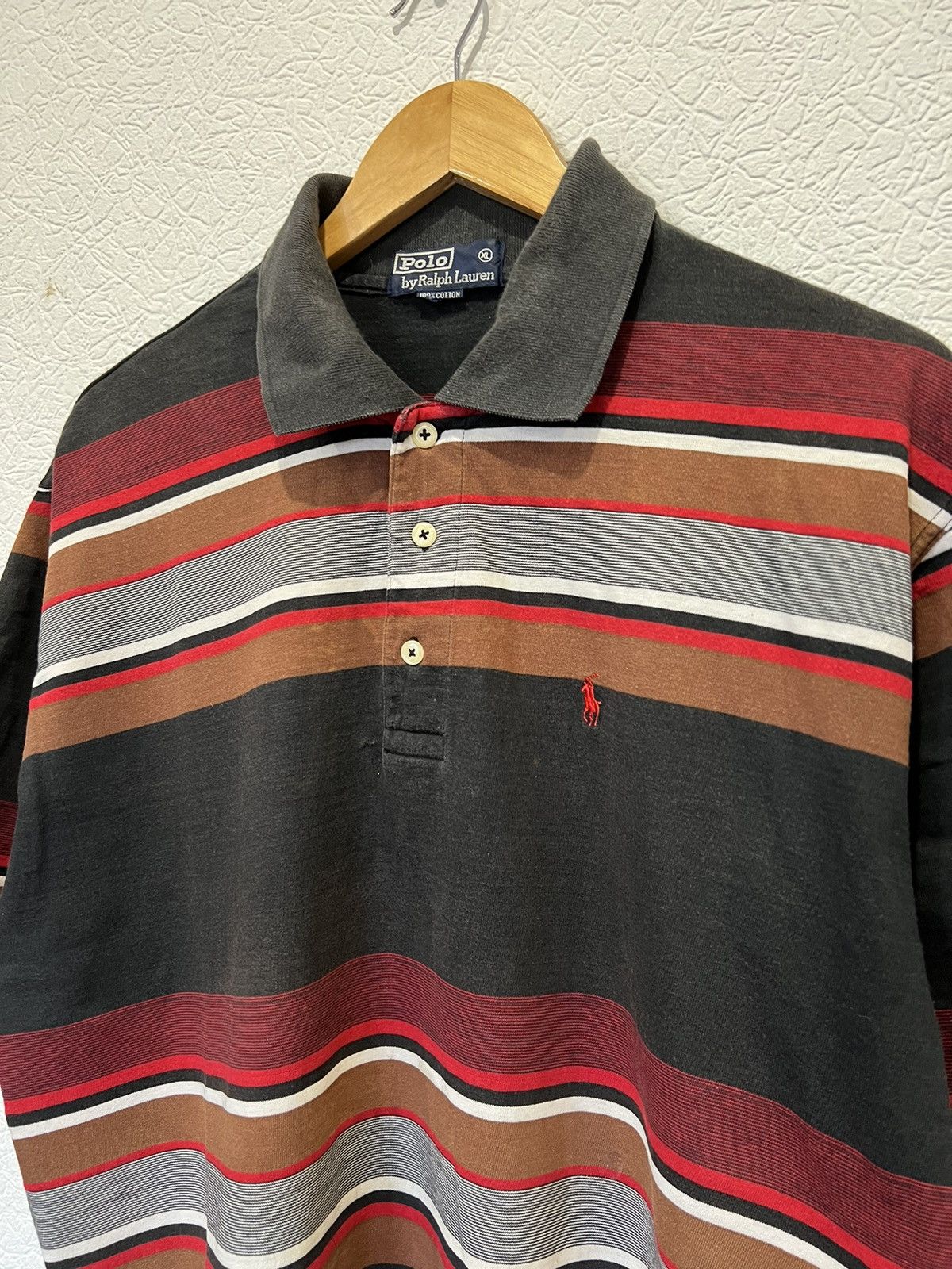 Vintage Vintage 90’s Distressed Polo Ralph Lauren Polo Shirt Striped Size US XL / EU 56 / 4 - 2 Thumbnail