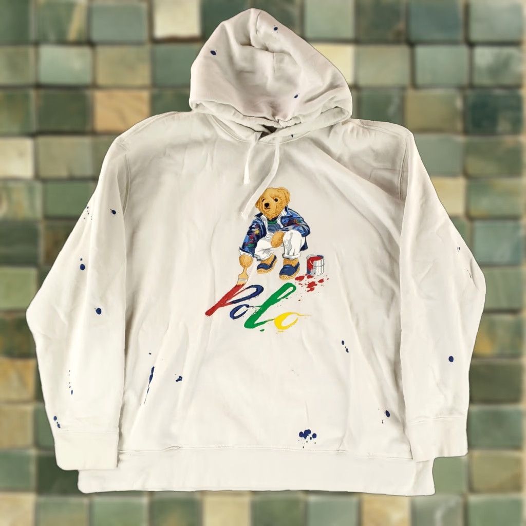 Polo Ralph Lauren Hoodie Sweathsirt Painter Bear White 3XB Mens Big & Tall Hoodie Pullover 3X Big 3X Mens White Painter Bear