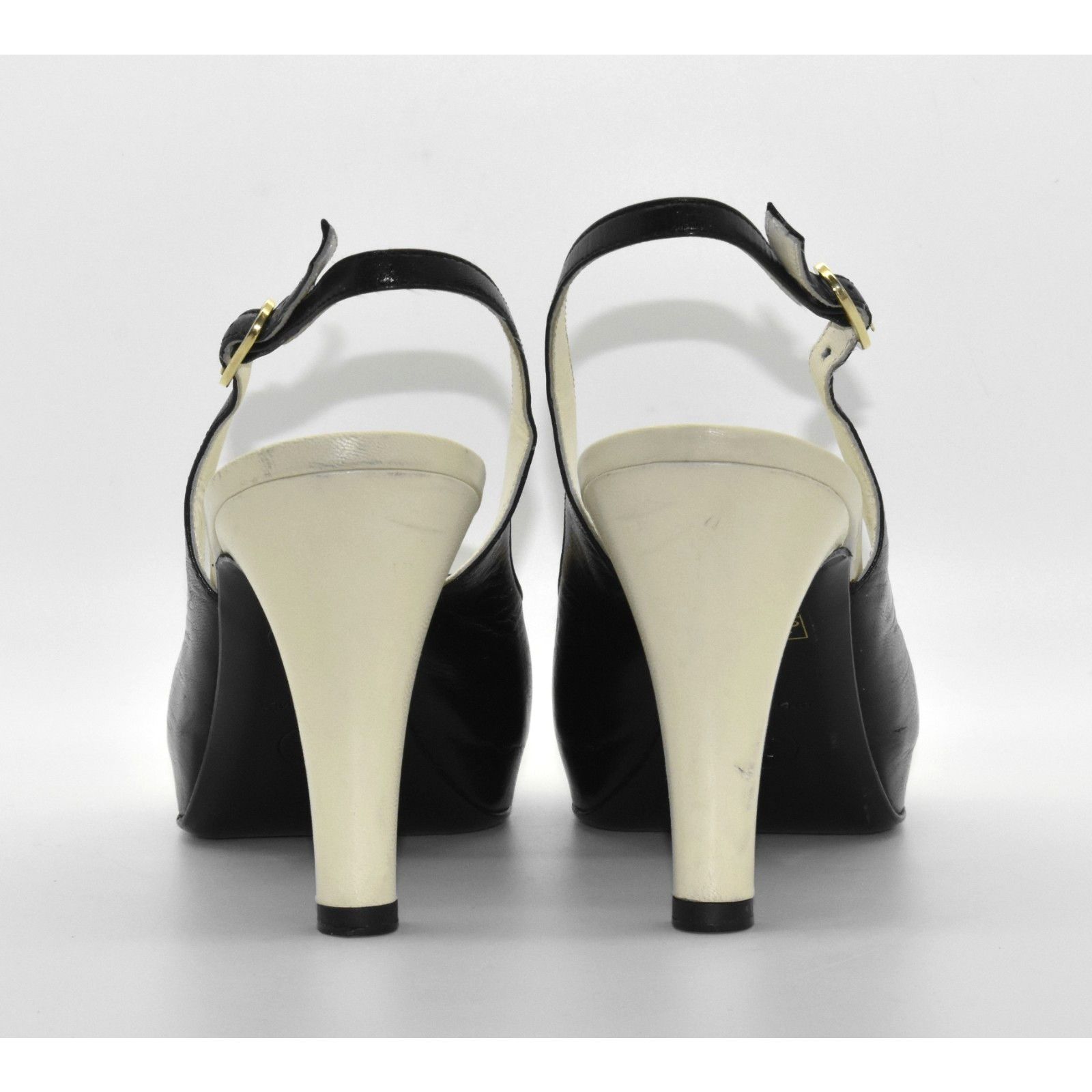 Chanel CHANEL Cap Toe Stitched Logo Leather Slingback Pump Sz 37.5 Size US 7 / IT 37 - 6 Thumbnail