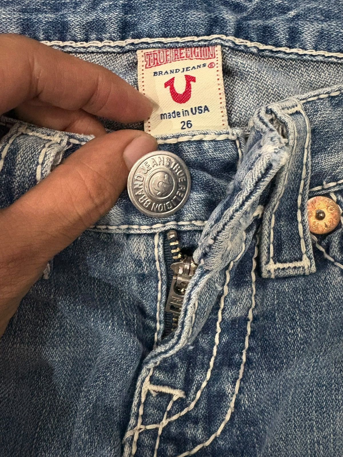 True Religion Vintage True Religion Joey Big T Distressed Flare Jeans Size 28" / US 6 / IT 42 - 3 Thumbnail