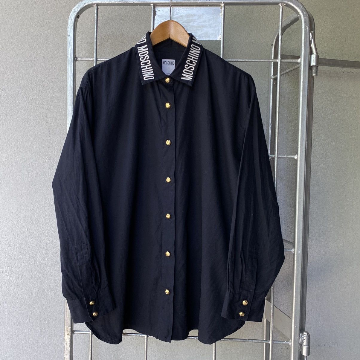 Moschino MOSCHINO Black Moschino Logo Collar Shirt Size L / US 10 / IT 46 - 19 Thumbnail
