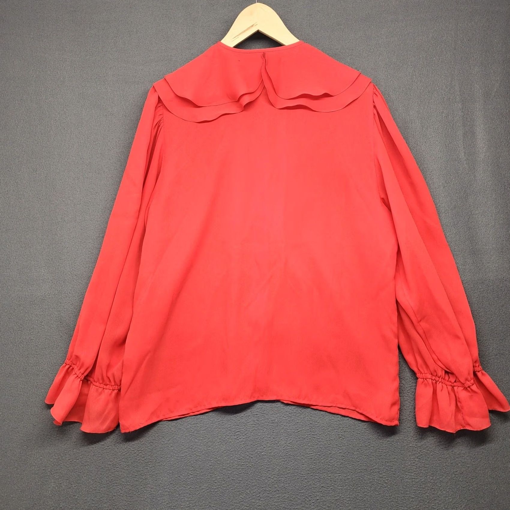 Worthington VINTAGE Worthington Blouse Womens L Red Long Sleeve Button Up Collar - Polyester, Solid, Ruffle, 12, Hong Kong, Regular, Womens Size L / US 10 / IT 46 - 2 Thumbnail