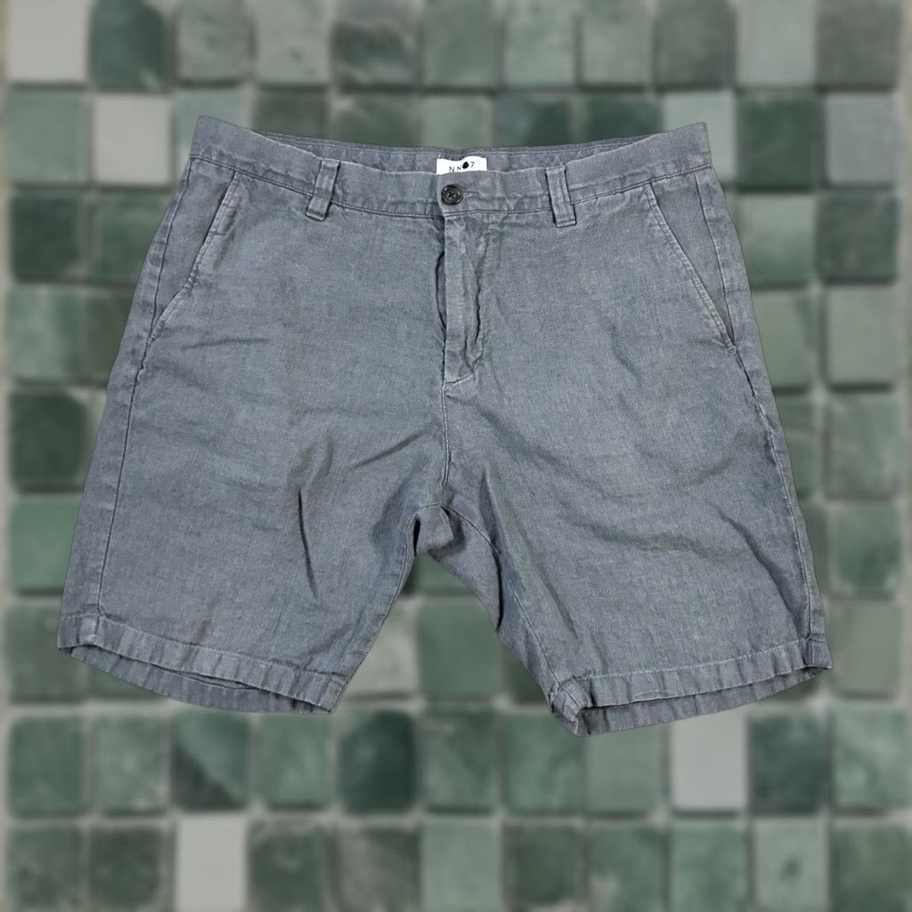 VINTAGE NN07 NO NATIONALITY Linen Crown Shorts Mens 36 Blue Preppy Beach Casual
